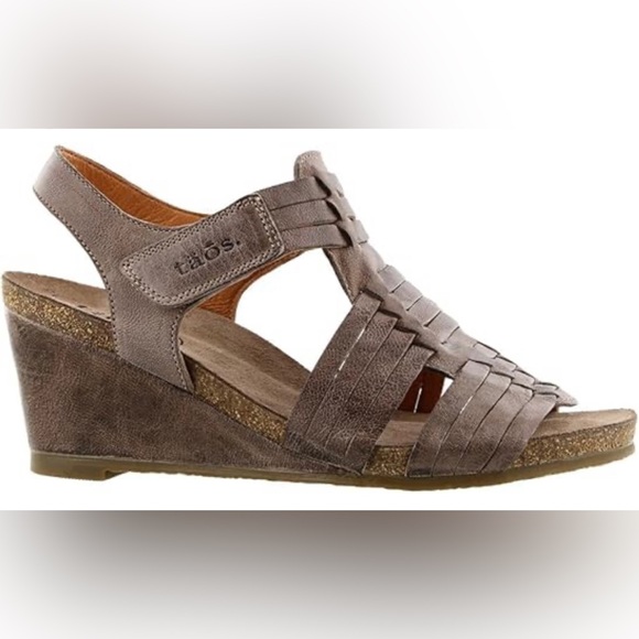 Taos Sandals Women Weave Slingback Strappy Beige Leather Wedge Heels - Picture 1 of 13
